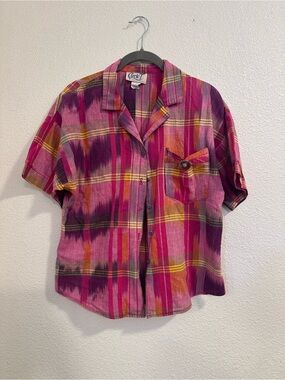 Circle T Women’s Short-Sleeve Fuchsia Plaid Button-Down Shirt